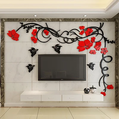 Beautiful Flower vine 3D wall stickers TV backdrop Living room Art decor TV Sofa wall Acrylic DIY Wall Stickers