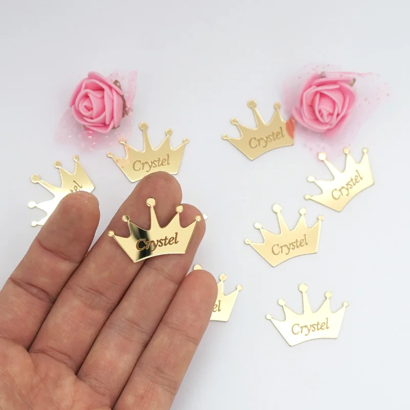 50 Pieces Small Crown Engrave Name Custom Acrylic Mirror Sticker for Wedding Guest Decor Favors Bride Gifts Party Supply