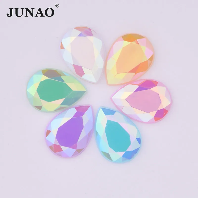 

JUNAO 10*14mm 13*18mm Mix Color AB Crystals Drop Rhinestones Applique Flatback Acrylic Strass Stones Non Sewing Scrapbook Beads
