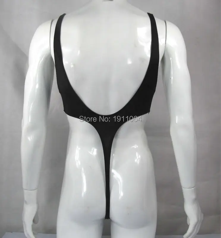 Mens Thong Bodysuit Stretchy High Cut Deep V-neck Jersey Spandex G528B