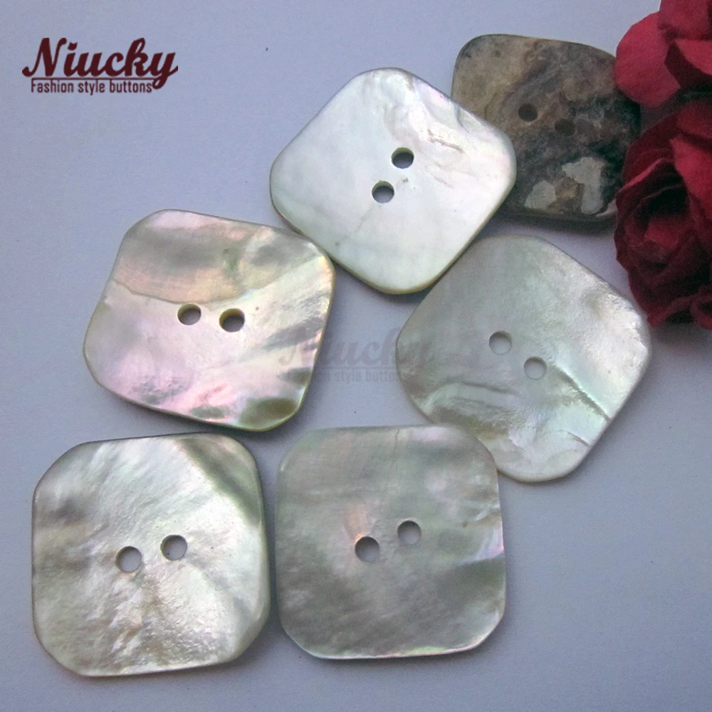 Niucky 28mm 44L 2 holes natural Akoya pearl large Square shell buttons for clothing natural shell sewing supplies S0102-002#28