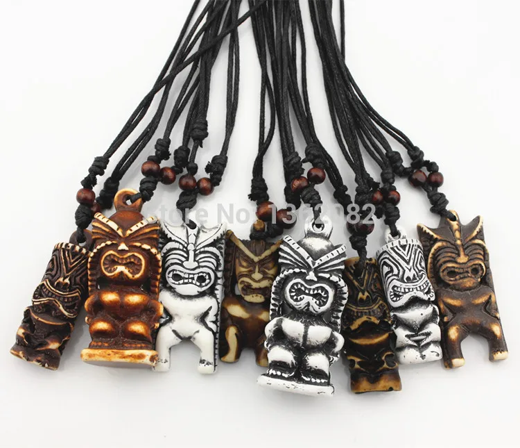 MIXED Lots 8 PCS Maori/Hawaiian Style Imitation Bone Carved TIKI man god Pendants Necklace Gift YN424