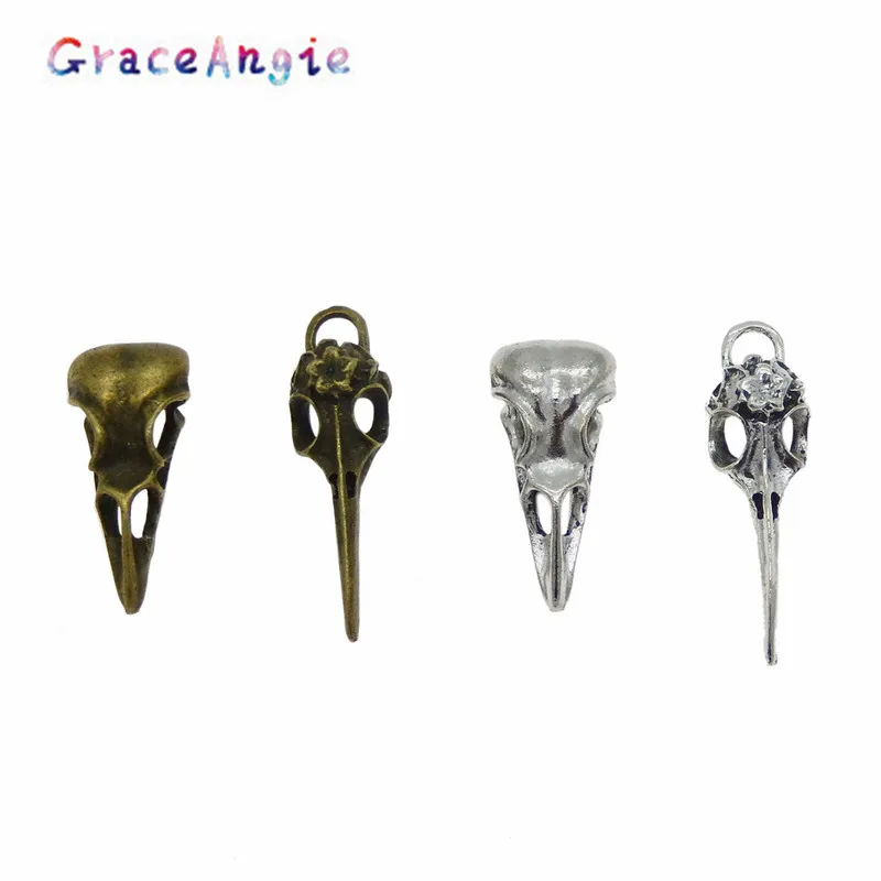 GraceAngie Zinc Alloy Mixed 4pcs/pack Tips Tweezers Style Accessories Steampunk Raven Bird Skull Charms for Pendants DIY