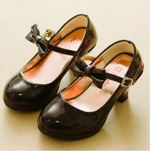 Child Spring/Autumn Female Single Shoes Girls Fashion Patent Leather Bowtie Princess Low-heeled Dance Shoes Kids