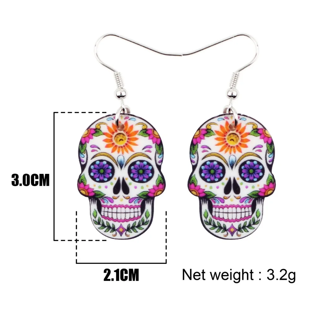 Bonsny Acrylic Dangle Drop Halloween Skeleton Skull Earrings Big Long Punk Novelty Jewelry For Girls Women Ladies  Statement