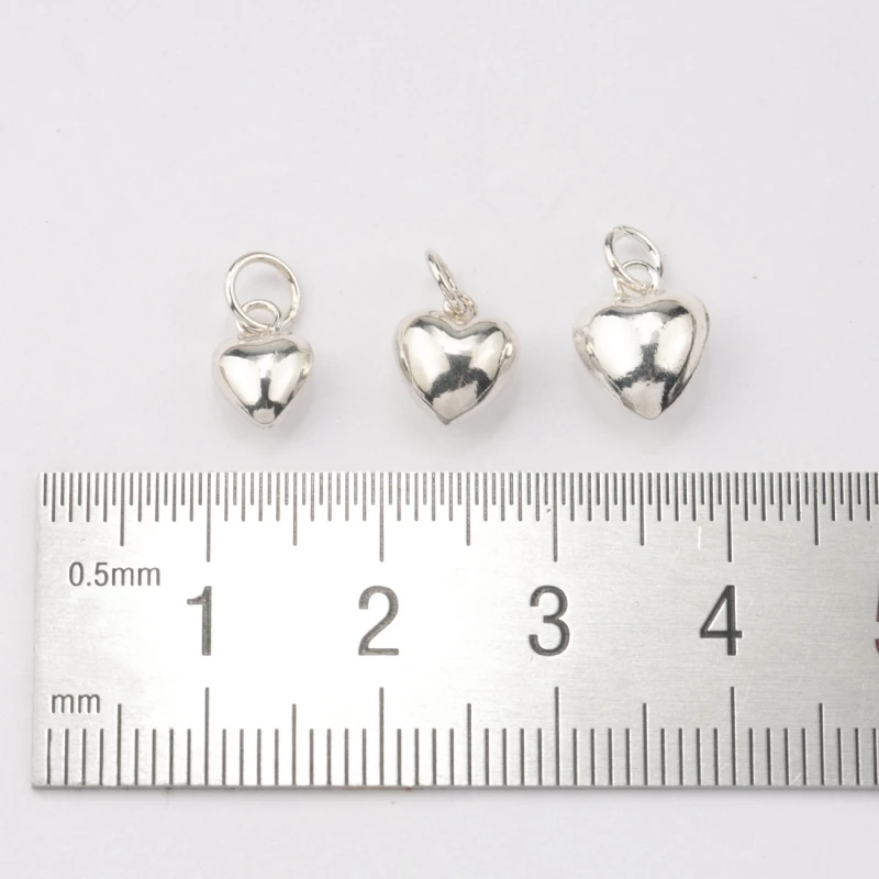 One piece 925 sterling silver stereoscopic heart Pendant smooth heart jewelry charms Pendant For Necklace Bracelet 3 sizes