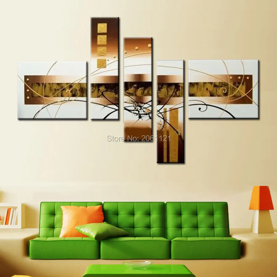 

handpainted wall art abstract white yellow home decorations canvas oil painting 5pcs abstract line wall picture for parlor decor
