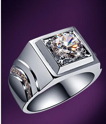 Luxury Men Ring 2Ct Round Cut Diamond Ring for Men Platinum 950 Ring Male Jewelry