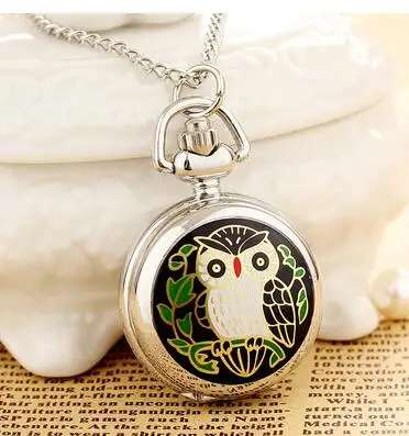 

owl Enamel pocket watch quartz necklace hours pocket watches gift