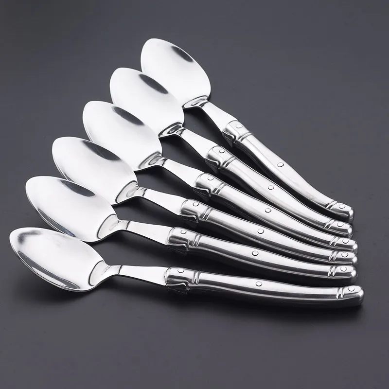 

8.5'' Stainless steel Laguiole Dinner Spoon Large Soup Rice Tablespoons Silver Hollow Long Handle Public Cutlery Scoop 4/6/10pcs