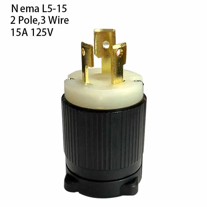 US Nema 5-15P Industrial Groungding Plug 2 Pole 3 Wire  Connector plug with Power Cable Cord 15A 125V