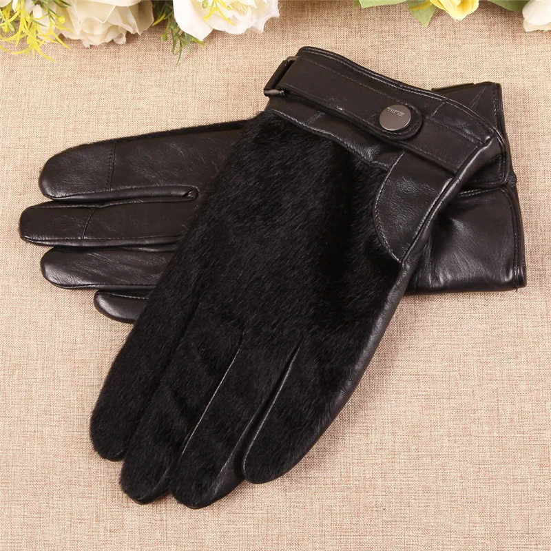 Imported Sheepskin Touch Screen Men'S Gloves Simple Atmosphere Autumn And Winter Cycling Leather Gloves Wrist EM018NQF1-5