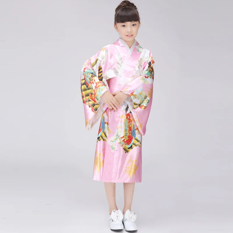 Children Yukata obi Vintage Japanese gril's Kimono kids Yukata Haori Dress traditional japanese Kimono Free shippingS M L717-7