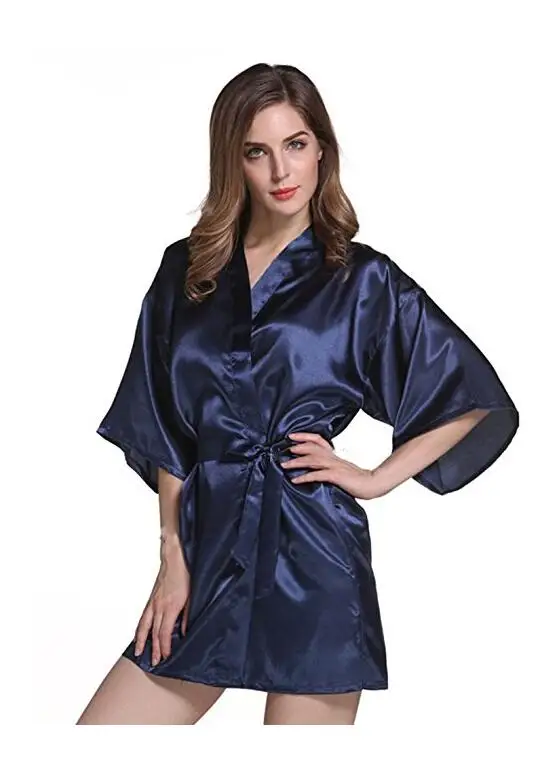 Silk Satin Wedding Bride Bridesmaid Robe Floral Bathrobe Short Kimono Robe Night Robe Bath Robe Fashion Dressing Gown for Women