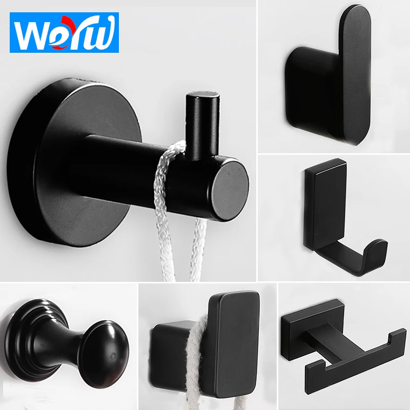 Robe Hook Stainless Steel Bathroom Hook Black Hooks for Hanging Towels Bag Hat Clothes Coat Hook Wall Hanger Bath Hardware