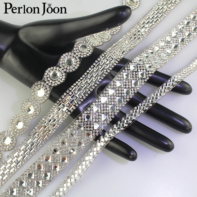 1yard white hot fix rhinestone glass ribbon crystal rhinestone trim tape decorative shoes clothing accessories TR017