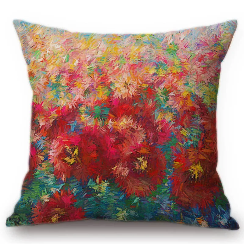 Oil Painting Floral Sunflower Red Rose Decorative Pillows Cases Abstract Impressionism Colors Cotton Linen Outdoor Cushion Cover