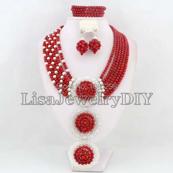 

African Coral Beads Jewelry Sets Nigerian Wedding African Bridal Jewelry Set Free Shipping HD1035
