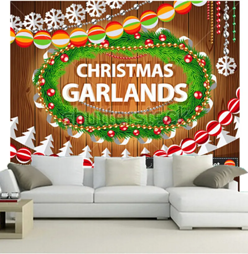 

The custom 3D murals,Christmas Garlands Set on Wood Background for Celebratory Design,living room sofa TV wall bedroom wallpaper