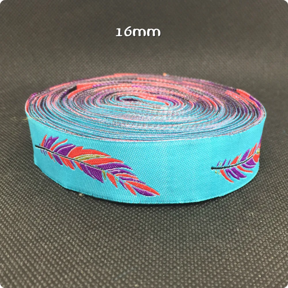 HOT!!! 2015 NEW wholesale 5/8'' 16mm Wide Blue color big feather Woven Jacquard Ribbon dog chain accessories 10yards/lot