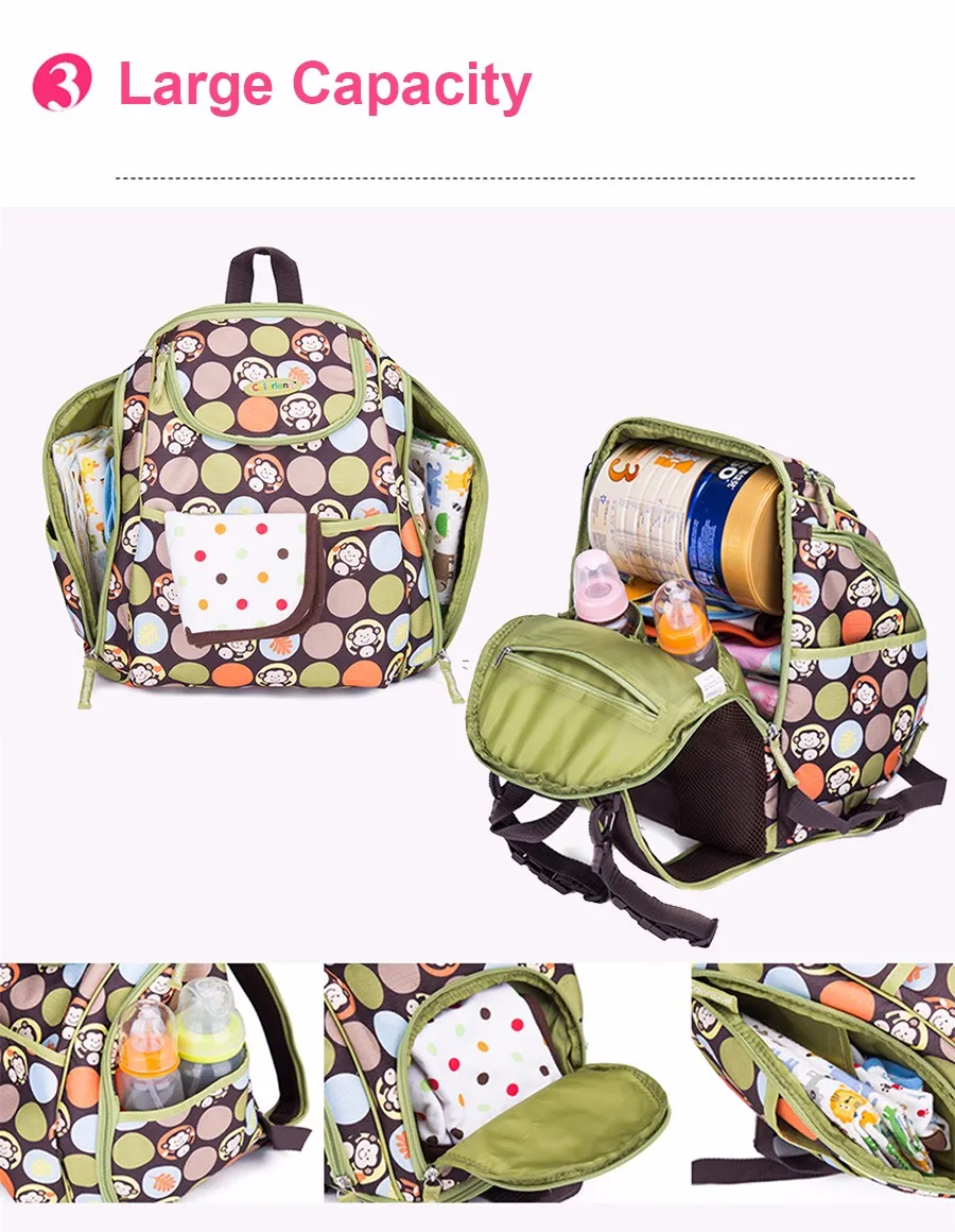 COLORLAND-mochila para pañales de bebé, bolsa de pañales multifuncional de gran capacidad, elegante, con cambiador, novedad