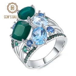 GEM'S BALLET 925 Sterling Silver Stack Rings Natural Green Agate Topaz Gemstones Finger Ring for Women Wedding Fine Jewelry