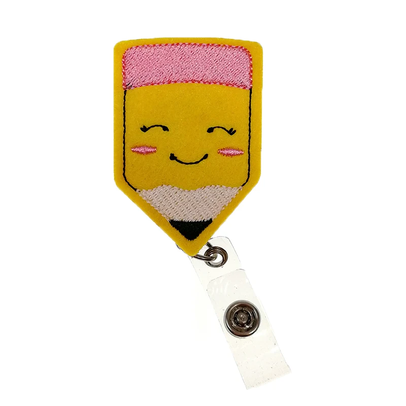 

10pcs or 20pcs/lot Cute Pencil School Nurse Teacher Retractable Badge Reel Lanyards Felt School RN ID Badge Holder Clip Teacher