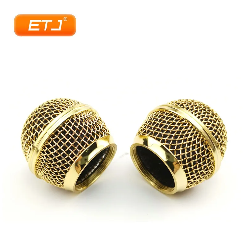 2pcs Microphone Ball Mesh Grille Beta58 SM 58 Microphone Accessories Head Replacement Electroplating Gold Color