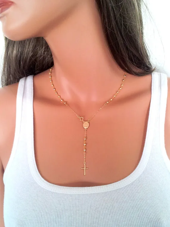 Fashion Luxury Famous Brand Cross Pendants Necklace For Women Women Jewelry Rosary Necklace Gold Color Collar Fine Jewelry