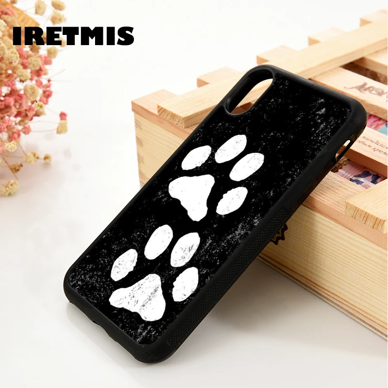 Iretmis 5 5S SE 6 6S Soft TPU Silicone phone case cover for iPhone 7 8 plus X Xs 11 Pro Max XR Paw Prints Distressed Black White