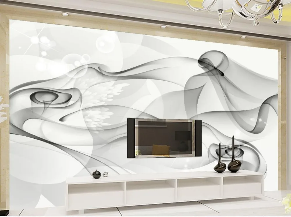 

3d stereoscopic wallpaper Modern abstract background black and white smoke flowers photo 3d wallpaper Home Decoration