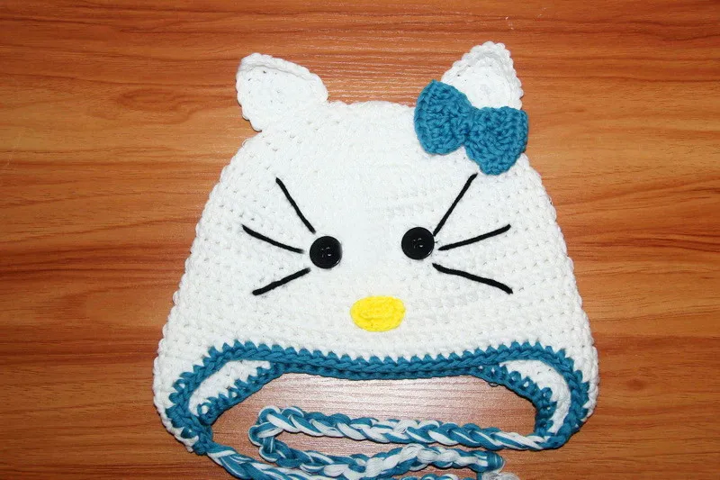 

100% cotton Children's Earflap Hat ,baby Crochet cat hat,girls cat beanie, girls cat hat,baby cat hat with bow