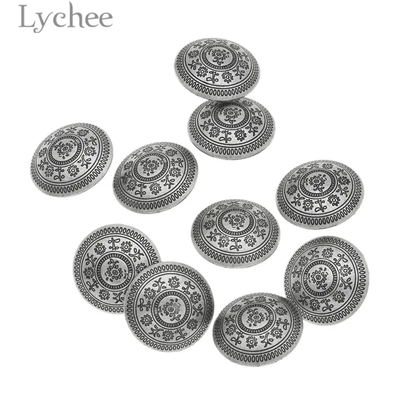 Lychee Life 10pcs Vintage Flower Carved Metal Buttons Retro Round Button DIY Sewing Supplies Accessories for Garments