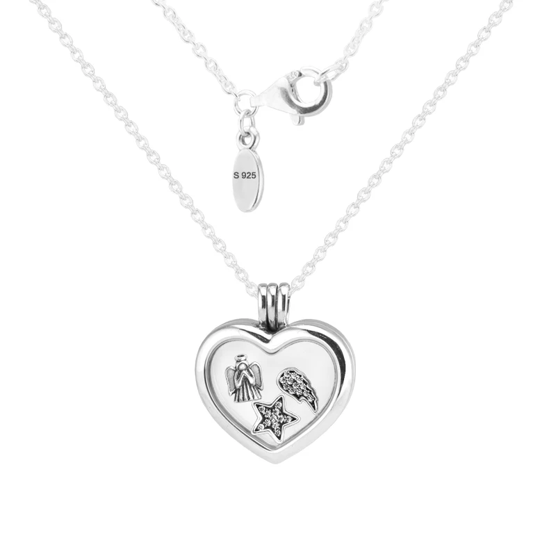 

100% 925 Sterling Silver Fine Jewelry 60cm Large Floating Locket Heart Pendants Necklaces Free Shipping