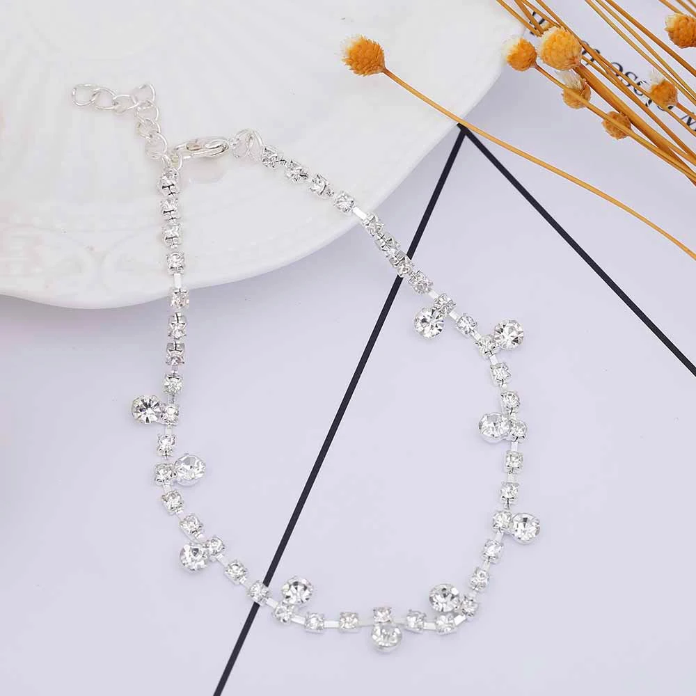 Fashion Luxury Silver Color Crystal Anklets for Women Handmade Anklet Bracelet Summer Beach Barefoot Sandals Foot Jewelry Ankle