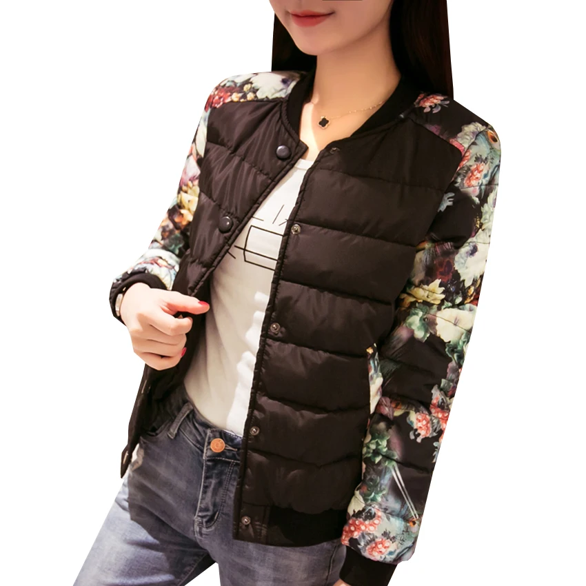 

New Autumn Winter Women Short Parka Coat Slim Thin Down Cotton Padded Jacket Leopard Flower Outwear Female Warm Coats Tops AB481