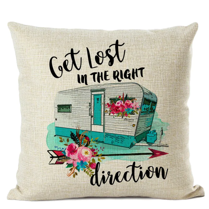 Campers Cushion Cover Cotton Linen Custom Printing Throw Pillows Case For Sofa Home Decorative Pillow Cover 45X45CM