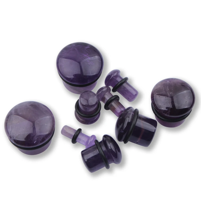 Natural Purple Stone Piercing Flesh Ear Stretchers Plugs and Tunnels Single Flare Ear Expander Gauges Kit Piercing Body Jewelry