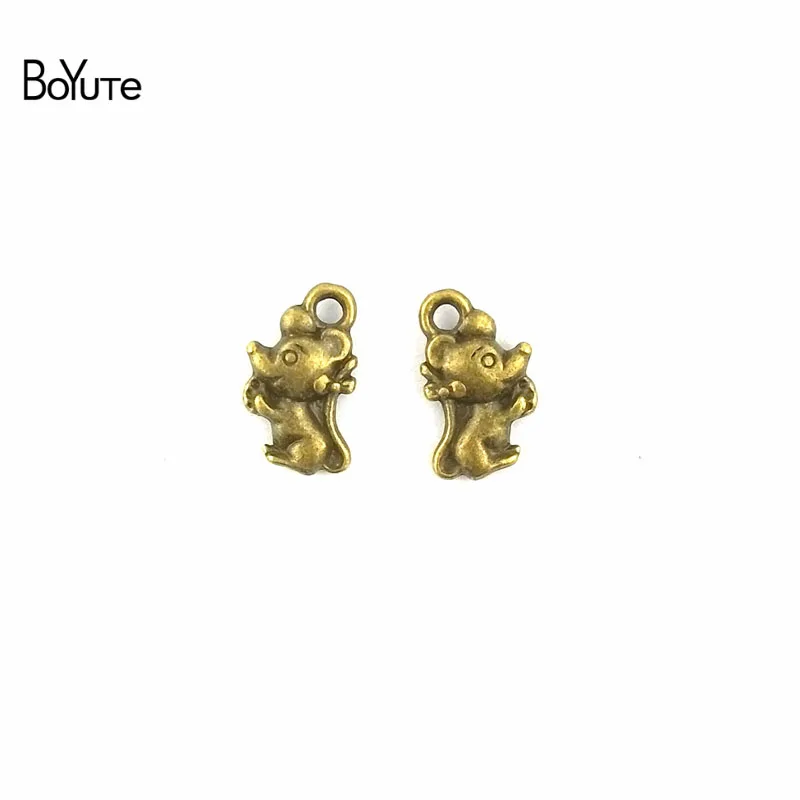 BoYuTe (100 Pieces/lot) 12*7*3MM Mouse Charms Pendants Antique Bronze Plated Zinc Alloy Mice Fashion Charms for Jewelry Making