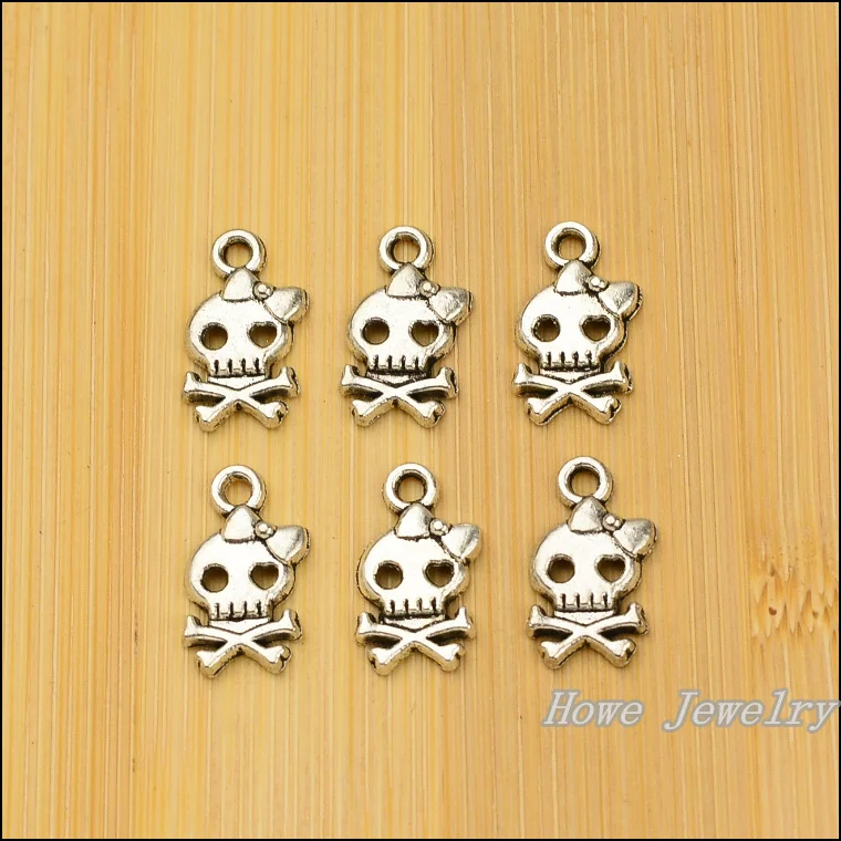 

200pcs Vintage Charms Skull Pendant Antique silver Fit Bracelets Necklace DIY Metal Jewelry Making
