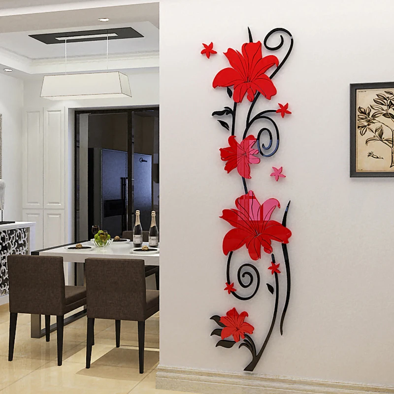 Flower Vine Acrylic Crystal 3D Wall Stickers, TV Background, DIY Art Wall Decor, Living Room, Bedroom, Creative Home Decoration
