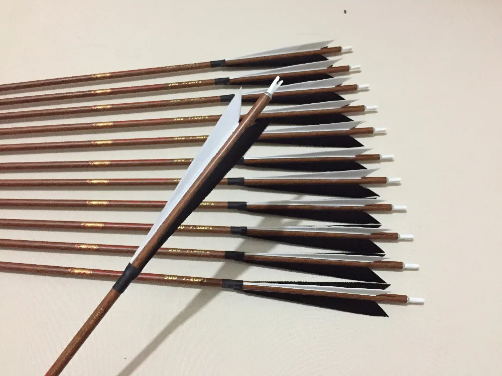 12Pcs/Lot Wood skin carbon arrow spine500 ID6.2 with 5