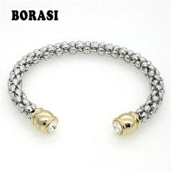 Lastest Design Fashion Jewelry Top Quality Crystal Women's Bangles Titanium Steel Bamboo Chain Cuff Bracelets & Bangles