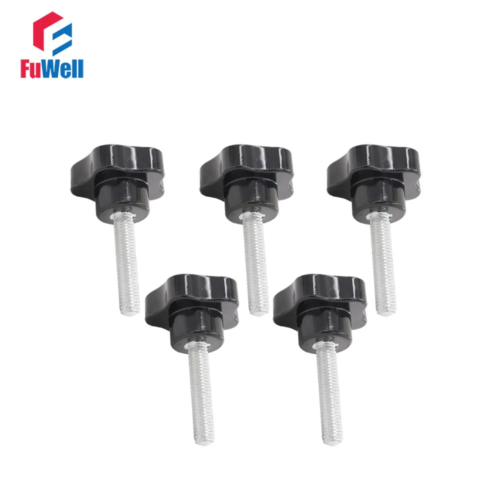 5pcs M8 Star Knob Replacement Screw on Type Clamping Knob 15mm-70mm Thread Length Star Mechanical Black Thumb Nuts