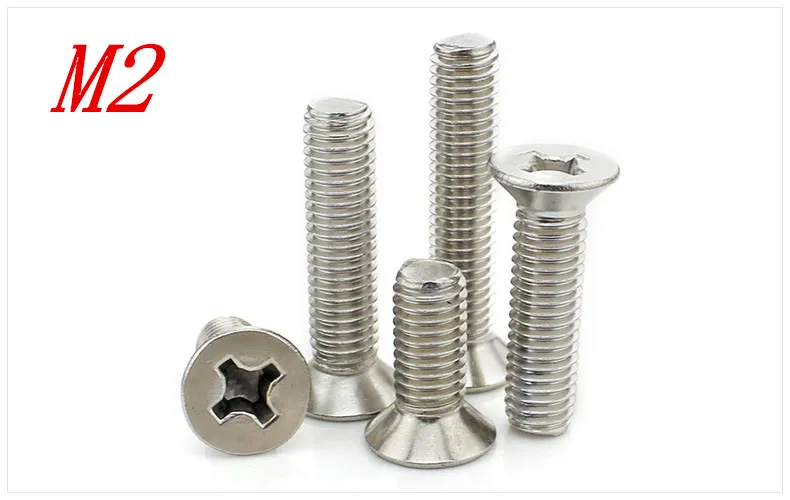 

Metric M2*4/5/6/8/10/12/16/20/25mm 304 Stainless Steel Cross Flat Head Countersunk Head Screw Bolts 500pcs/Lot Free Shipping