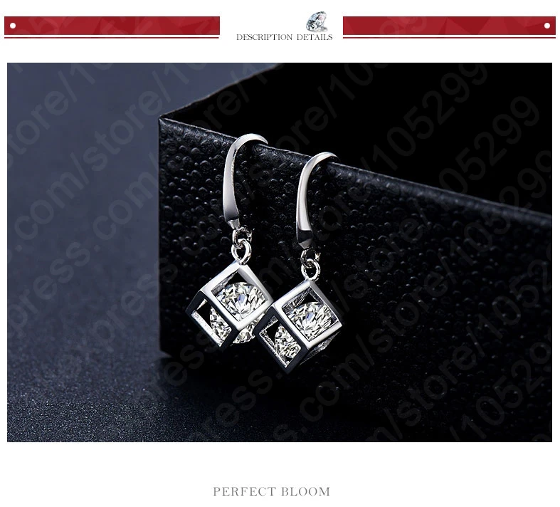 Happy Cube 925 Sterling Silver Needle Fine Jewelry Sets Inside Cubic Zirconia Square Pendant Necklace Earring Wedding Set Gifts