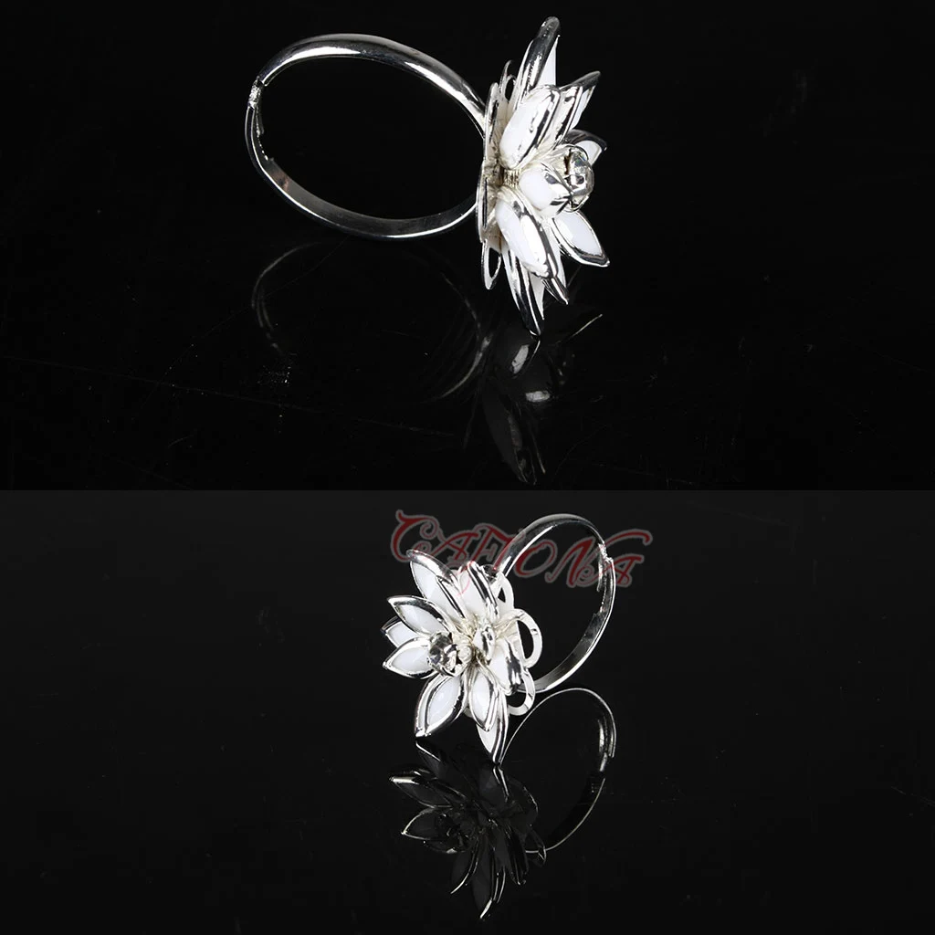 Cafiona Cheap Final Fantasy Yuna Cosplay Costume Accessory White Flower Ring Adjustable Size