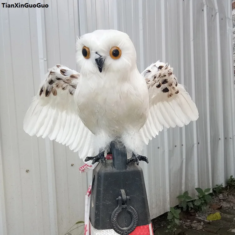 

simulation owl white feathers owl large 35x60cm hard model,home garden decoration gift s1186