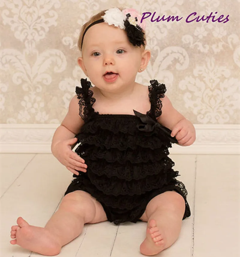 Baby Lace Rompers Infant Lace Romper with Straps Ribbon Bow Kids Jumpsuit Baby Girls Lace Ruffled Petti Romper DS9