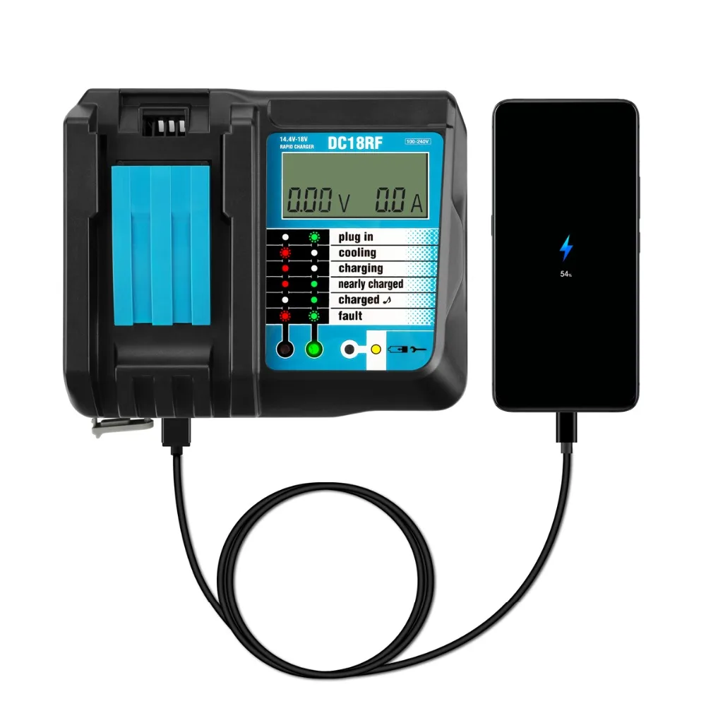 マキタ用急速充電器ディスプレイ画面とusbポートを備えた電動工具144v-18v35abl141514201830184018501860